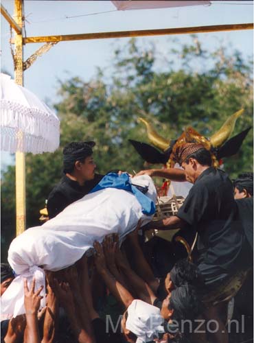 95 Indonesië B (02)  Bali - crematie - lijk gaat in de stier